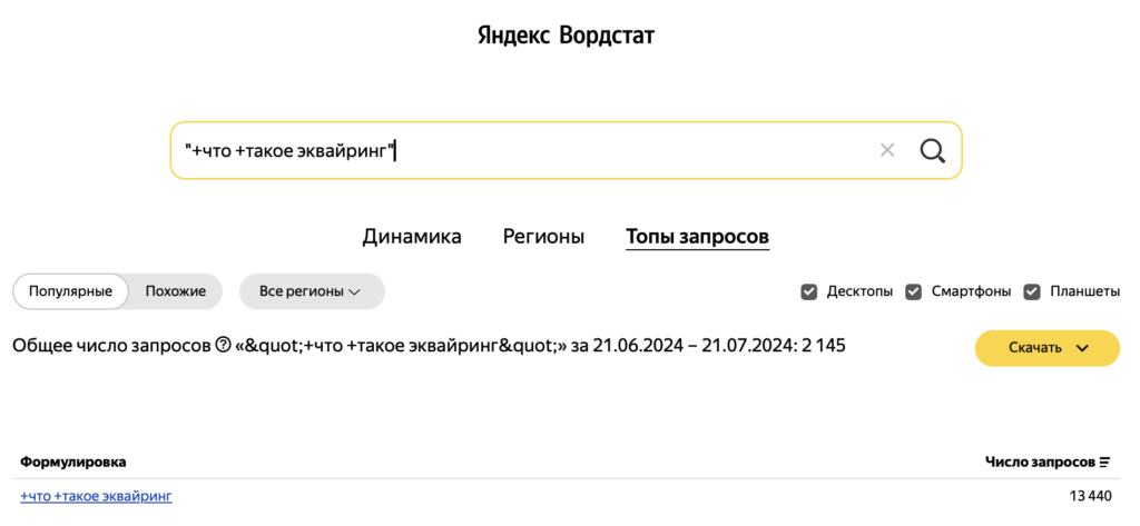 частотность запроса по Яндекс Вордстат